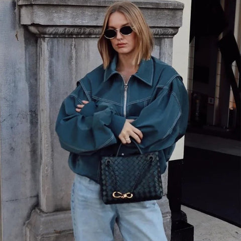 Loose Fashion Lapel Zip-up Jacket Cool Long Sleeve Zipper Closure Moto Biker Leather Jacket Womens Clothing Loose Fashion Lapel Zip-up Jacket Cool Long Sleeve Zipper Closure Moto Biker Leather Jacket Womens Clothing