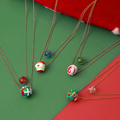 Christmas Luminous Necklace Fashion Niche Christmas Tree Santa Claus Round Bead Double-layer Necklace For Women Jewelry Christmas Luminous Necklace Fashion Niche Christmas Tree Santa Claus Round Bead Double-layer Necklace For Women Jewelry