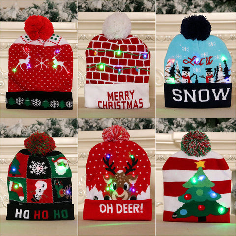 LED Christmas Hat Sweater Knitted Beanie Christmas Light Up Knitted Hat Christmas Gift Kids Xmas New Year Decorations LED Christmas Hat Sweater Knitted Beanie Christmas Light Up Knitted Hat Christmas Gift Kids Xmas New Year Decorations