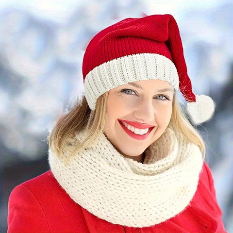 New Knitted Christmas Hat With Fur Ball Holiday Party Decoration Warm Hat Winter New Knitted Christmas Hat With Fur Ball Holiday Party Decoration Warm Hat Winter