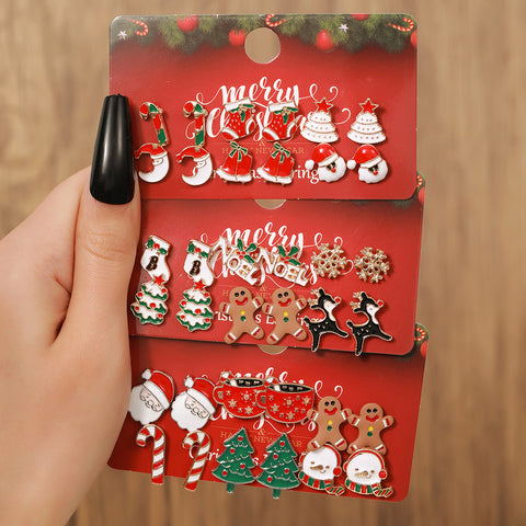 Christmas Stud Combination Suit Snowflake Elk Earrings Christmas Stud Combination Suit Snowflake Elk Earrings