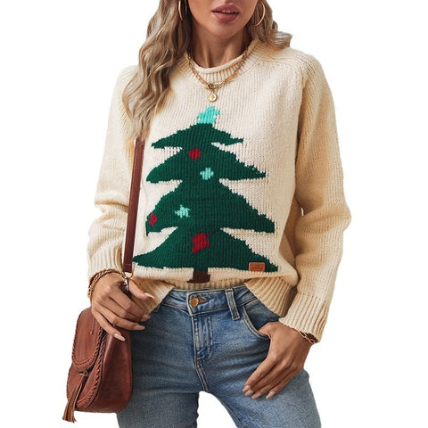 Christmas Tree Pullover Women's Round Neck Loose Sweater Christmas Tree Pullover Women's Round Neck Loose Sweater
