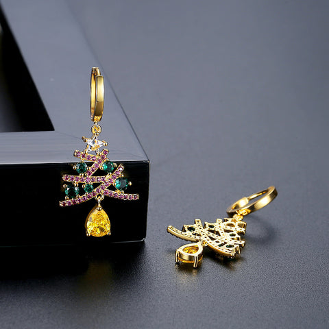 New Christmas Tree Earrings With Colorful Rhinestones Fashion Personality Shining Earrings Gift For Women Jewelry New Christmas Tree Earrings With Colorful Rhinestones Fashion Personality Shining Earrings Gift For Women Jewelry