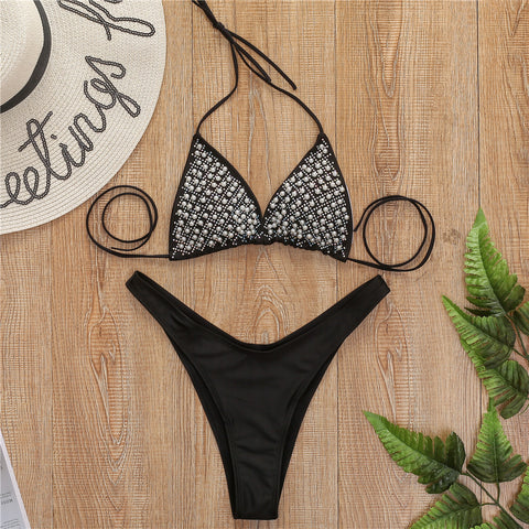 Diamond Swimsuit with Shiny Strappy Bandage Accents Diamond Swimsuit with Shiny Strappy Bandage Accents