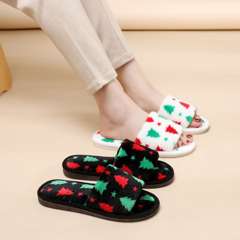 Christmas Tree Home Slippers Fashion Floor Bedroom Open-toe Plush Slippers For Women Fuzzy House Shoes Christmas Tree Home Slippers Fashion Floor Bedroom Open-toe Plush Slippers For Women Fuzzy House Shoes