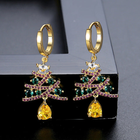 New Christmas Tree Earrings With Colorful Rhinestones Fashion Personality Shining Earrings Gift For Women Jewelry New Christmas Tree Earrings With Colorful Rhinestones Fashion Personality Shining Earrings Gift For Women Jewelry