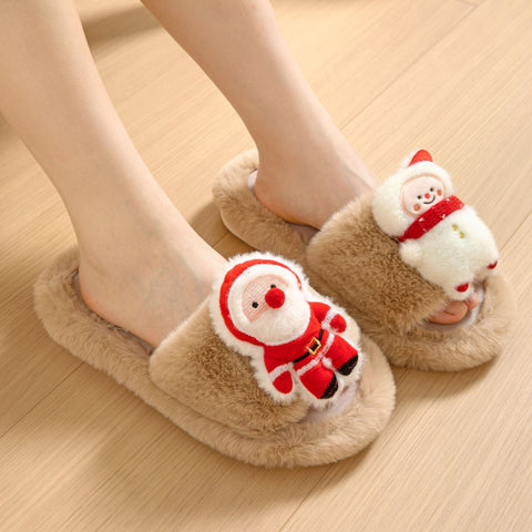 Christmas Shoes Ins Santa Claus Open-toe Cotton Slippers Winter Home Indoor Floor Plush Warm Furry Slippers Women Christmas Shoes Ins Santa Claus Open-toe Cotton Slippers Winter Home Indoor Floor Plush Warm Furry Slippers Women