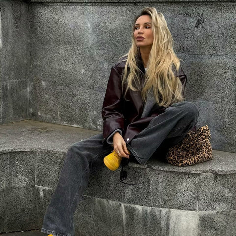 Solid Color Lapel Zipper Jacket Fashion Casual Long Sleeve Leather Coat Tops Women Clothing Solid Color Lapel Zipper Jacket Fashion Casual Long Sleeve Leather Coat Tops Women Clothing