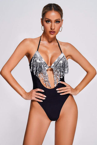 Seductive Sequins - Backless Deep V-neck Beach Bodysuit Swimwear Cover Up Seductive Sequins - Backless Deep V-neck Beach Bodysuit Swimwear Cover Up