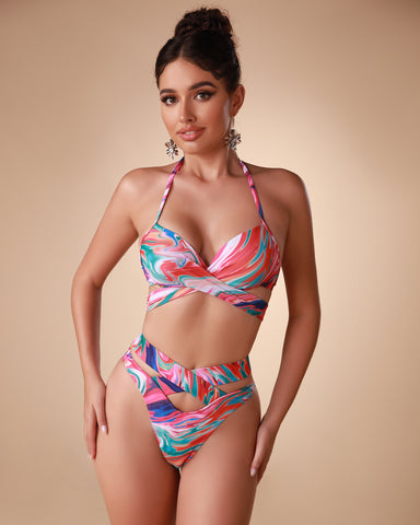 Chic Shoreline Charm - High Waist Push-Up Bikini Summer Elegance Chic Shoreline Charm - High Waist Push-Up Bikini Summer Elegance