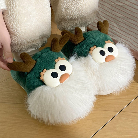Cute Cartoon Christmas Deer Cotton Shoes Winter Indoor Floor Home Slippers Half-covered Heel Warm Plush Shoes Women Cute Cartoon Christmas Deer Cotton Shoes Winter Indoor Floor Home Slippers Half-covered Heel Warm Plush Shoes Women