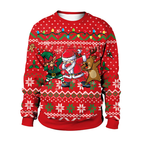 Men And Women Digital Printing Christmas Round Neck Sweater Tops Men And Women Digital Printing Christmas Round Neck Sweater Tops