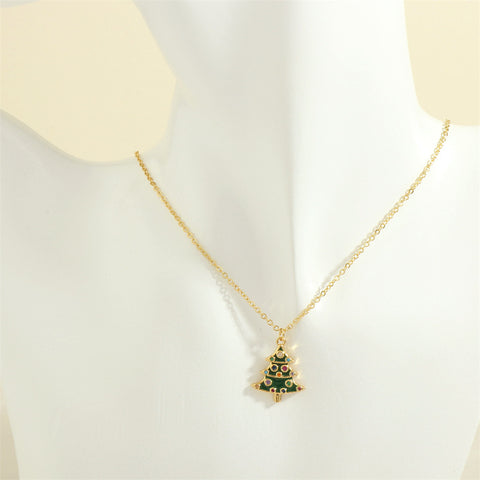 Christmas Tree Santa Claus Elk Snowman Oil-drop Necklace With Colored Rhinestones Ins Festival Clavicle Chain Necklace For Women Jewelry Christmas Tree Santa Claus Elk Snowman Oil-drop Necklace With Colored Rhinestones Ins Festival Clavicle Chain Necklace For Women Jewelry