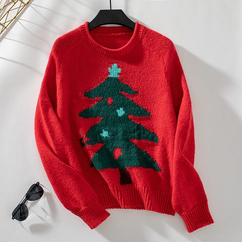 Christmas Tree Pullover Women's Round Neck Loose Sweater Christmas Tree Pullover Women's Round Neck Loose Sweater