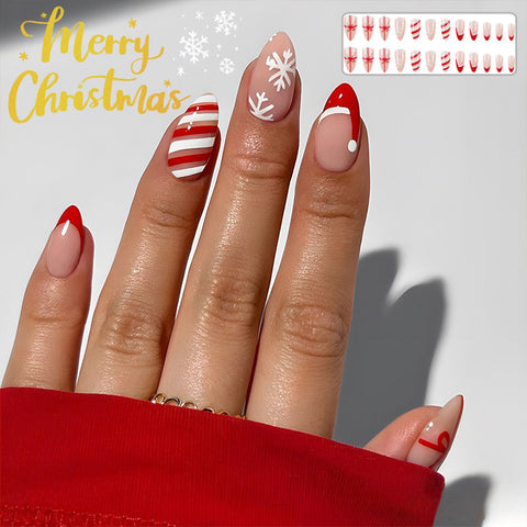 24pcs Christmas False Nails Hat Striped Snowflake Nail Art Stickers For Parties Dances Or Holiday Wear 24pcs Christmas False Nails Hat Striped Snowflake Nail Art Stickers For Parties Dances Or Holiday Wear