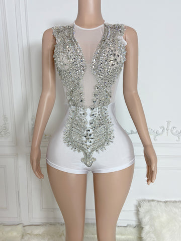 Silver Splendor - Rhinestone Appliqué Sleeveless Jumpsuit for Stylish Birthday Glam Silver Splendor - Rhinestone Appliqué Sleeveless Jumpsuit for Stylish Birthday Glam