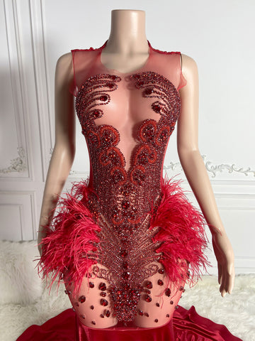 Ethereal Opulence - Long O-Neck Prom with Crystal Beads & Feathers Ethereal Opulence - Long O-Neck Prom with Crystal Beads & Feathers