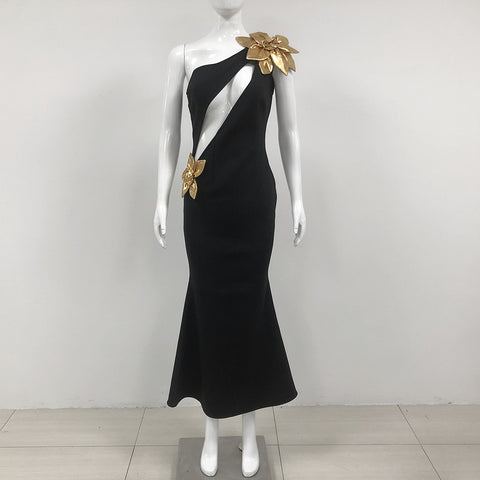 Slim-fit Bandage Golden Flower Maxi Dress Slim-fit Bandage Golden Flower Maxi Dress