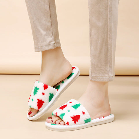 Christmas Tree Home Slippers Fashion Floor Bedroom Open-toe Plush Slippers For Women Fuzzy House Shoes Christmas Tree Home Slippers Fashion Floor Bedroom Open-toe Plush Slippers For Women Fuzzy House Shoes