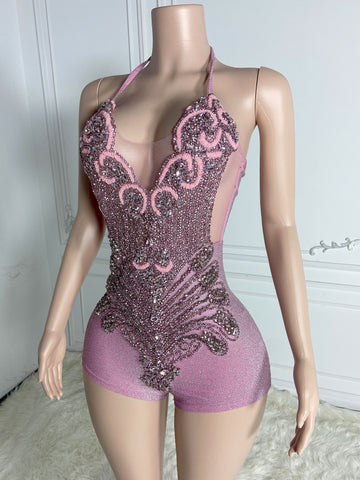 Pink Glamour Affair - Custom Rhinestone Applique & Ostrich Feather Party Couture Pink Glamour Affair - Custom Rhinestone Applique & Ostrich Feather Party Couture