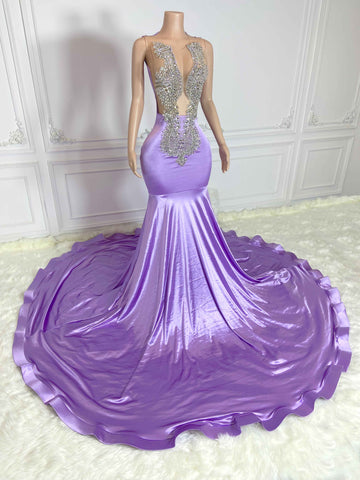 Elegant Enchantment - Silver Tassels Crystal Beaded Purple Prom Dresses Elegant Enchantment - Silver Tassels Crystal Beaded Purple Prom Dresses