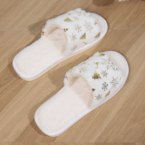 Christmas Plush Slippers Fashion Open-toed Home Slipper Indoor Warm Non-slip Floor Bedroom House Shoes For Couples Women Men Christmas Plush Slippers Fashion Open-toed Home Slipper Indoor Warm Non-slip Floor Bedroom House Shoes For Couples Women Men