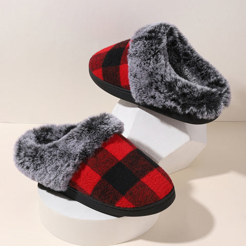 Winter Warm Plaid Plush Slippers Home Indoor Non-slip Bedroom Floor Soft Fuzzy Slipper For Couple Fashion Solid House Shoes Winter Warm Plaid Plush Slippers Home Indoor Non-slip Bedroom Floor Soft Fuzzy Slipper For Couple Fashion Solid House Shoes