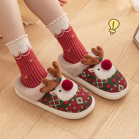 Cute Christmas Elk Plush Slippers Winter Ins Fashion Non-slip Floor Bedroom Home Slippers For Women Fuzzy House Shoes Cute Christmas Elk Plush Slippers Winter Ins Fashion Non-slip Floor Bedroom Home Slippers For Women Fuzzy House Shoes