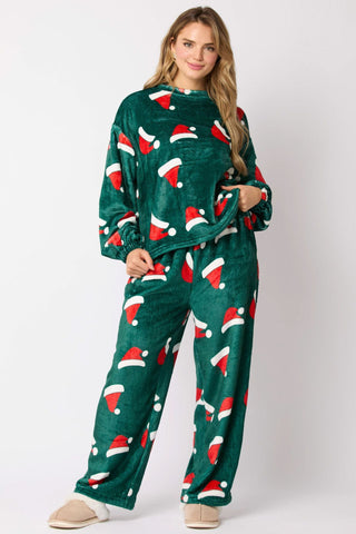 Women's Christmas Hat Pajamas Long Sleeve Trousers Suit Women's Christmas Hat Pajamas Long Sleeve Trousers Suit
