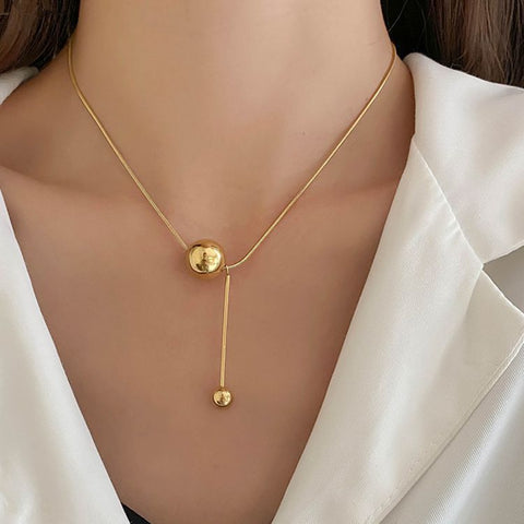 Gold Round Ball Titanium Steel Necklace Light Luxury Niche Necklace Gold Round Ball Titanium Steel Necklace Light Luxury Niche Necklace