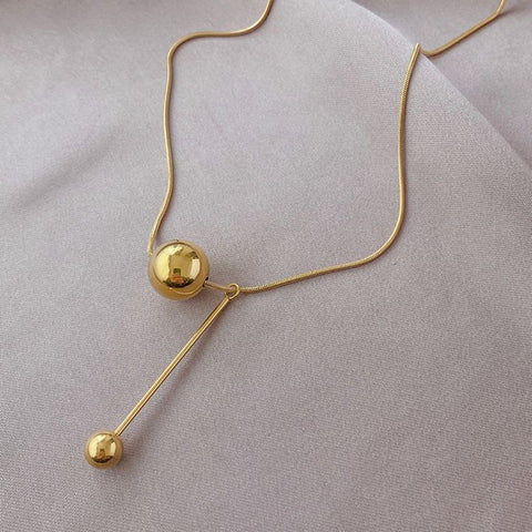 Gold Round Ball Titanium Steel Necklace Light Luxury Niche Necklace Gold Round Ball Titanium Steel Necklace Light Luxury Niche Necklace