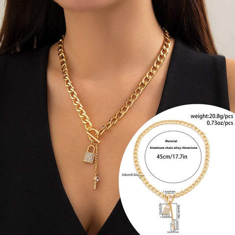 Thick Chain With Shiny Lock And Key Pendant Necklace For Women Trendy Ladies Accessories On The Neck Fashion Jewelry Female Thick Chain With Shiny Lock And Key Pendant Necklace For Women Trendy Ladies Accessories On The Neck Fashion Jewelry Female