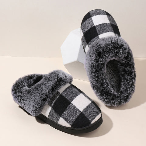 Winter Warm Plaid Plush Slippers Home Indoor Non-slip Bedroom Floor Soft Fuzzy Slipper For Couple Fashion Solid House Shoes Winter Warm Plaid Plush Slippers Home Indoor Non-slip Bedroom Floor Soft Fuzzy Slipper For Couple Fashion Solid House Shoes