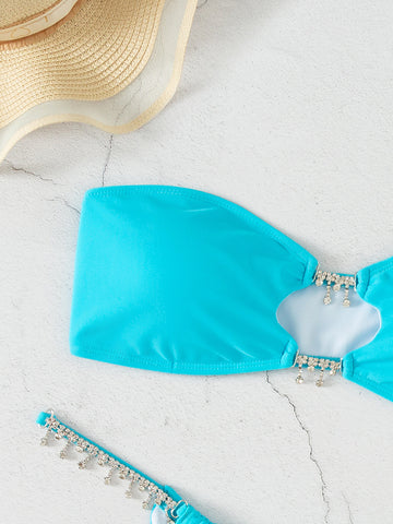 Radiant Elegance - Rhinestone Bandeau Thong Bikini for Female Swimwear Radiant Elegance - Rhinestone Bandeau Thong Bikini for Female Swimwear