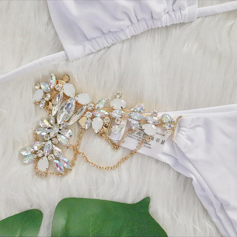 Dazzling Shore - High-Quality Crystal White Rhinestone Thong Bikini Set Dazzling Shore - High-Quality Crystal White Rhinestone Thong Bikini Set