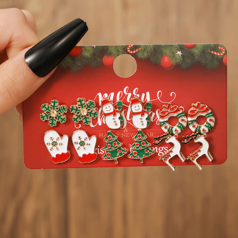 Christmas Stud Combination Suit Snowflake Elk Earrings Christmas Stud Combination Suit Snowflake Elk Earrings