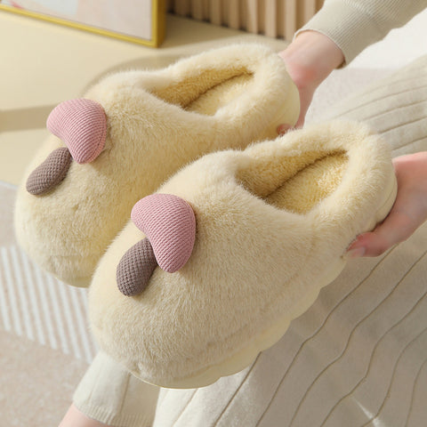 Cute Mushroom Cotton Slippers For Women Thick-soled Autumn And Winter Plush Slipper Indoor Non-slip Eva Household Furry Shoes Cute Mushroom Cotton Slippers For Women Thick-soled Autumn And Winter Plush Slipper Indoor Non-slip Eva Household Furry Shoes