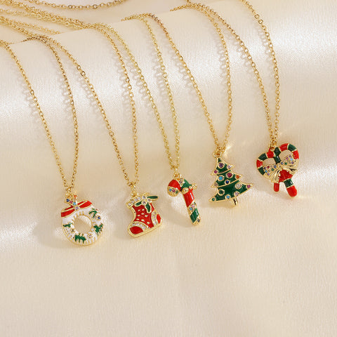 Christmas Tree Santa Claus Elk Snowman Oil-drop Necklace With Colored Rhinestones Ins Festival Clavicle Chain Necklace For Women Jewelry Christmas Tree Santa Claus Elk Snowman Oil-drop Necklace With Colored Rhinestones Ins Festival Clavicle Chain Necklace For Women Jewelry