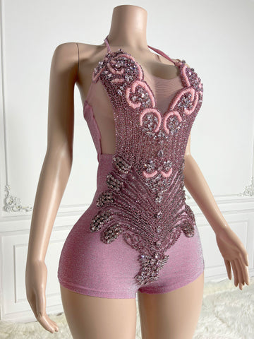 Pink Glamour Affair - Custom Rhinestone Applique & Ostrich Feather Party Couture Pink Glamour Affair - Custom Rhinestone Applique & Ostrich Feather Party Couture