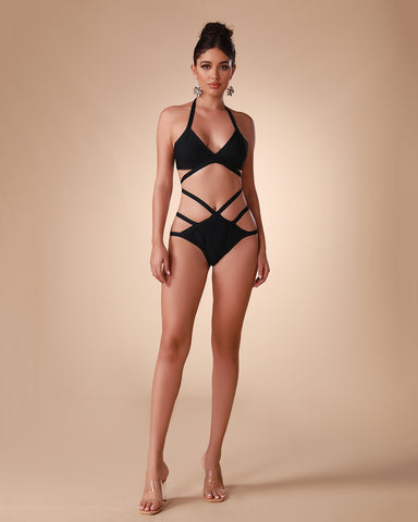 Sleek Seduction - Black Bandage One-Piece, High Waist Cut-Out Swimwear 2023 Sleek Seduction - Black Bandage One-Piece, High Waist Cut-Out Swimwear 2023