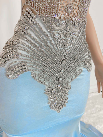 Sapphire Elegance - Sheer Neckline, Crystal Tassel Mermaid Prom Evening Dress Sapphire Elegance - Sheer Neckline, Crystal Tassel Mermaid Prom Evening Dress