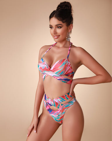 Chic Shoreline Charm - High Waist Push-Up Bikini Summer Elegance Chic Shoreline Charm - High Waist Push-Up Bikini Summer Elegance
