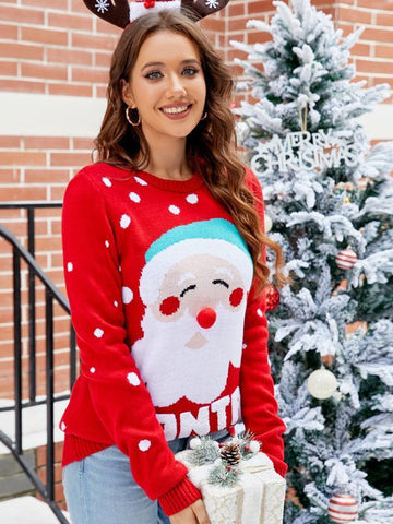 Women's Tops Santa Pullover Sweater Autumn And Winter Letter Embroidery Christmas Red Sweaters Long Sleeve Crew Neck Clothes Women's Tops Santa Pullover Sweater Autumn And Winter Letter Embroidery Christmas Red Sweaters Long Sleeve Crew Neck Clothes
