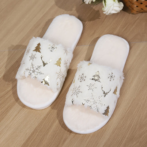 Christmas Plush Slippers Fashion Open-toed Home Slipper Indoor Warm Non-slip Floor Bedroom House Shoes For Couples Women Men Christmas Plush Slippers Fashion Open-toed Home Slipper Indoor Warm Non-slip Floor Bedroom House Shoes For Couples Women Men