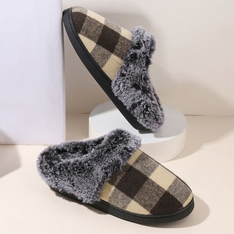 Winter Warm Plaid Plush Slippers Home Indoor Non-slip Bedroom Floor Soft Fuzzy Slipper For Couple Fashion Solid House Shoes Winter Warm Plaid Plush Slippers Home Indoor Non-slip Bedroom Floor Soft Fuzzy Slipper For Couple Fashion Solid House Shoes