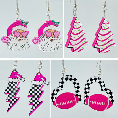 Acrylic Earrings Christmas Cute Cartoon Christmas Santa Claus Tree Football Lightning Earrings Jewelry Acrylic Earrings Christmas Cute Cartoon Christmas Santa Claus Tree Football Lightning Earrings Jewelry