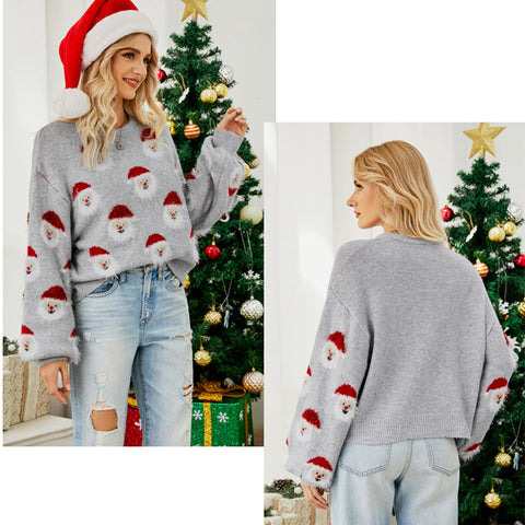 Christmas Sweater Women Cute Cartoon Santa Print Knit Sweater Winter Tops Christmas Sweater Women Cute Cartoon Santa Print Knit Sweater Winter Tops