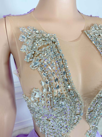 Elegant Enchantment - Silver Tassels Crystal Beaded Purple Prom Dresses Elegant Enchantment - Silver Tassels Crystal Beaded Purple Prom Dresses