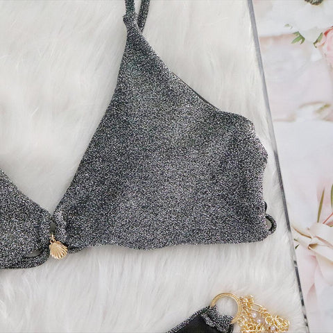 Glamour Shell - Sparkling Metal Two-Piece Bikini Set with Scrunch Butt Glamour Shell - Sparkling Metal Two-Piece Bikini Set with Scrunch Butt