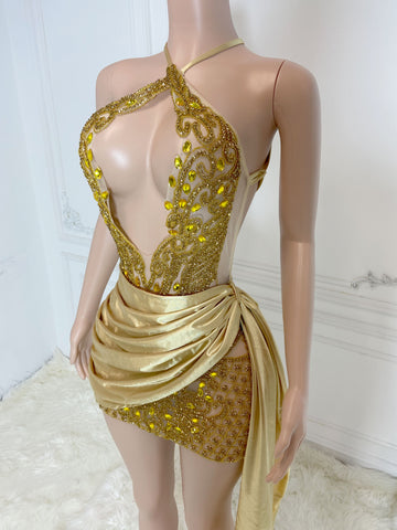 Gilded Glamour - Gold Rhinestone Halter Prom Dress for Black Girls Gilded Glamour - Gold Rhinestone Halter Prom Dress for Black Girls